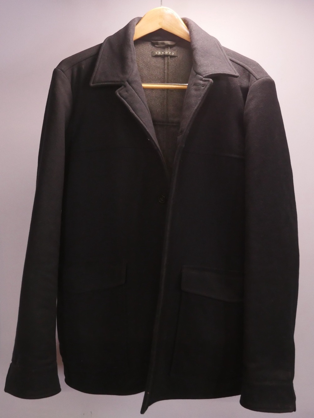 Theory Men's Black Pea Coat - Single-Breasted Wool Jacket